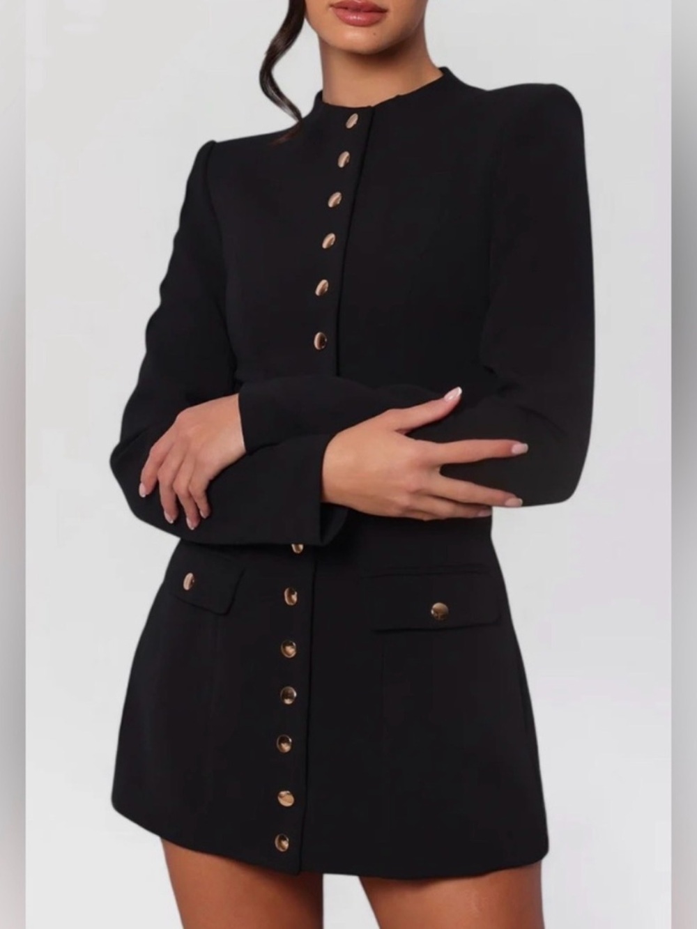 Women's Black Long-Sleeve Button-Front Blazer Jacket